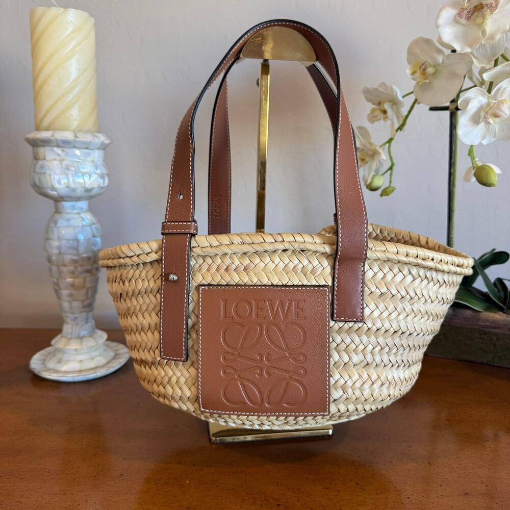 Loewe Anagram Basket Small Bag Natural Straw Tan Leather